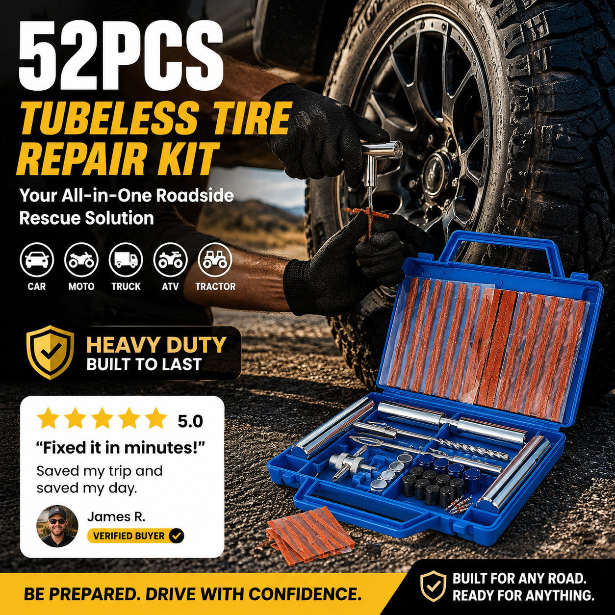 Heavy Duty Universal Flat Tire Repair Kit