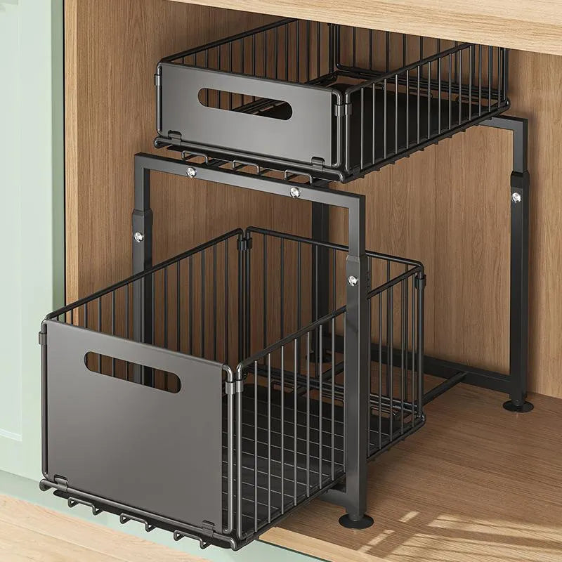 📢🔥50% OFF! 📦2-Tier Pull-Out Shelf – Double Storage & Easy Reach, Make Your Cupboards Tidy & Accessible 🔄💪