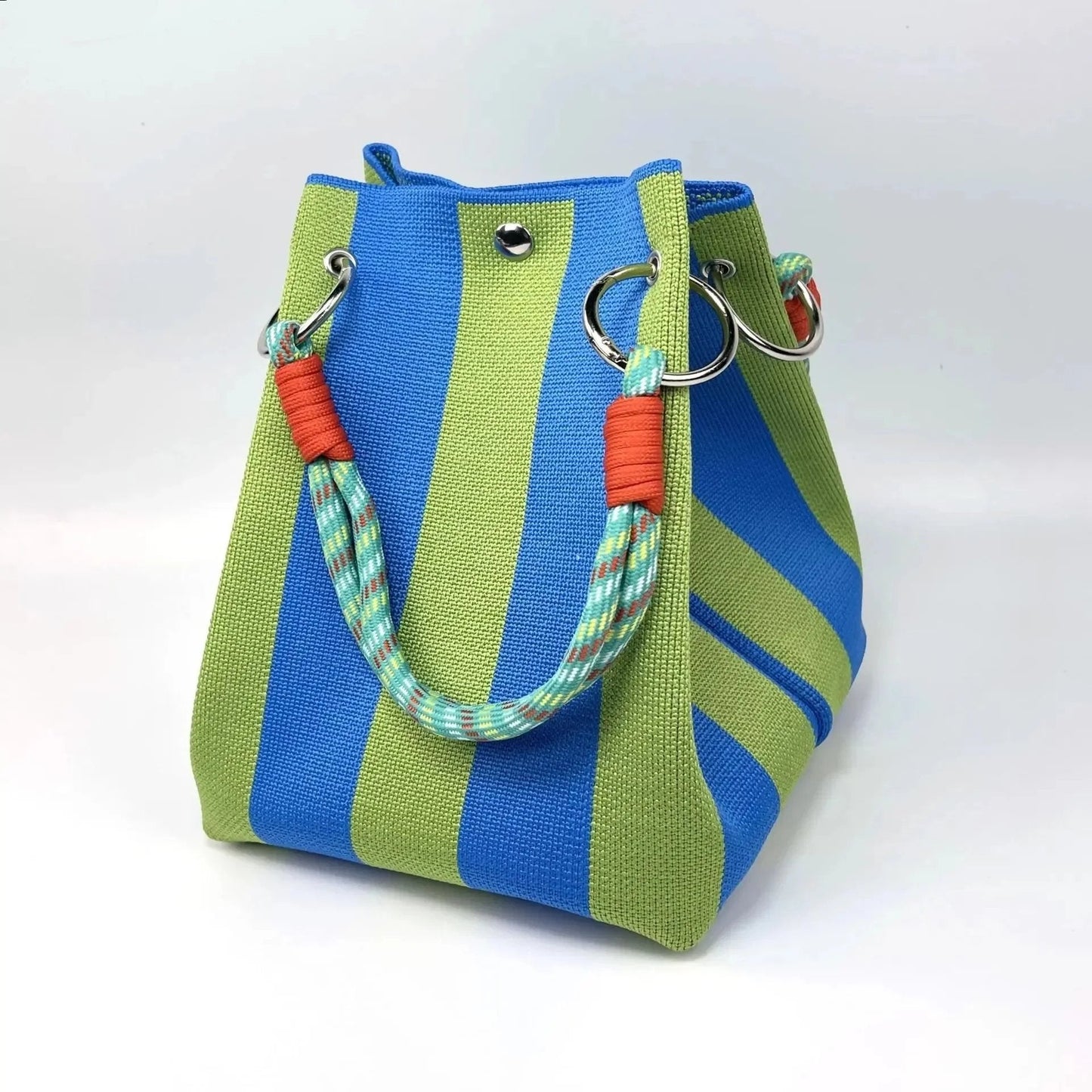 🏆👜 Limited Time Special Price ￡8.99!!✨  Boho Striped Knit Bucket Handbag for Women – Handmade Summer Beach Shoulder Bag