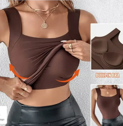 🏆Last Day Special Price ￡8.99!!💐Women's U Neck Thermal Tank Tops with Built-In Bra