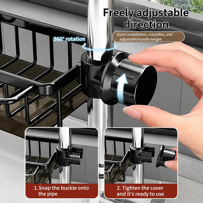 🧽🚰Faucet‑Mounted Sink‑Sponge‑Holder | Tool‑Free Install, Removable‑Drip‑Tray & Side‑Hook🏠