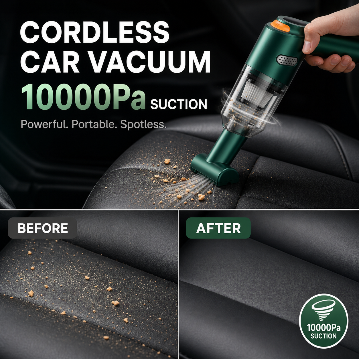 🚗50% OFF NOW ! 💨10000Pa Cordless Handheld Vacuum – Washable Filter & Multi-Nozzle Kit, Portable Powerful Suction Car & Home Cleaner
