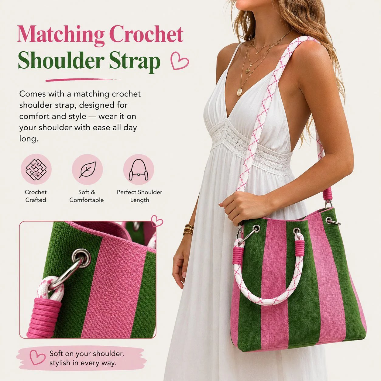 🏆👜 Limited Time Special Price ￡8.99!!✨  Boho Striped Knit Bucket Handbag for Women – Handmade Summer Beach Shoulder Bag