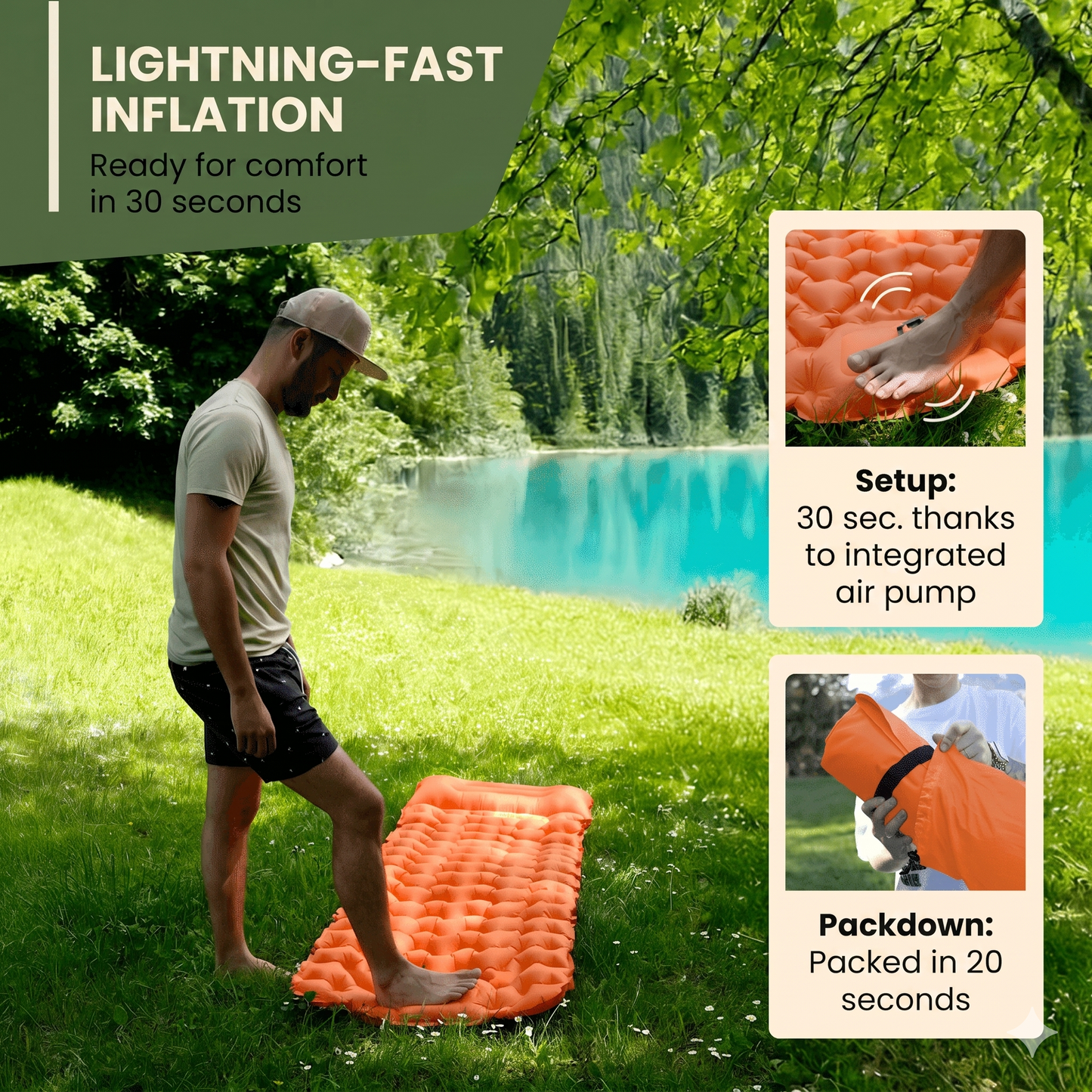 ⏳LIMITED OFFER 50%OFF🌞Luxury Ultralight Sleeping Mat – With Built-in Foot Pump – 7.5cm Thick & Connectable – Perfect for Camping, Hiking & Beach – Waterproof & Compact
