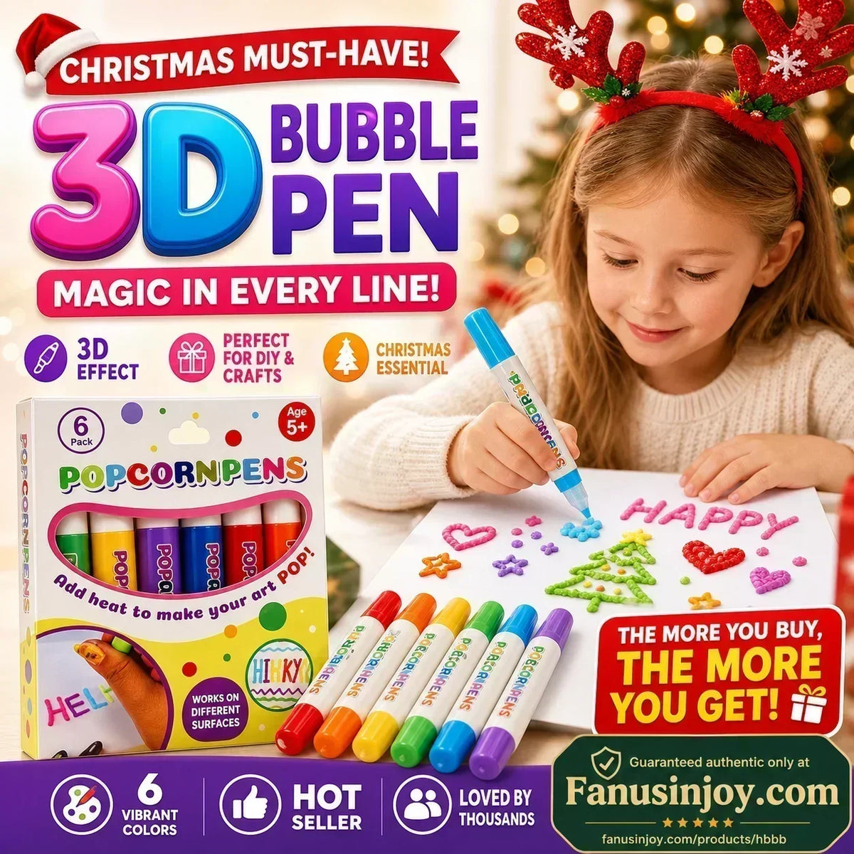 🔮Buy 1 Get 1 Free🎁Magic Pen – Draw 3D with one stroke!🎄 DIY Bubble Popcorn Drawing Pens