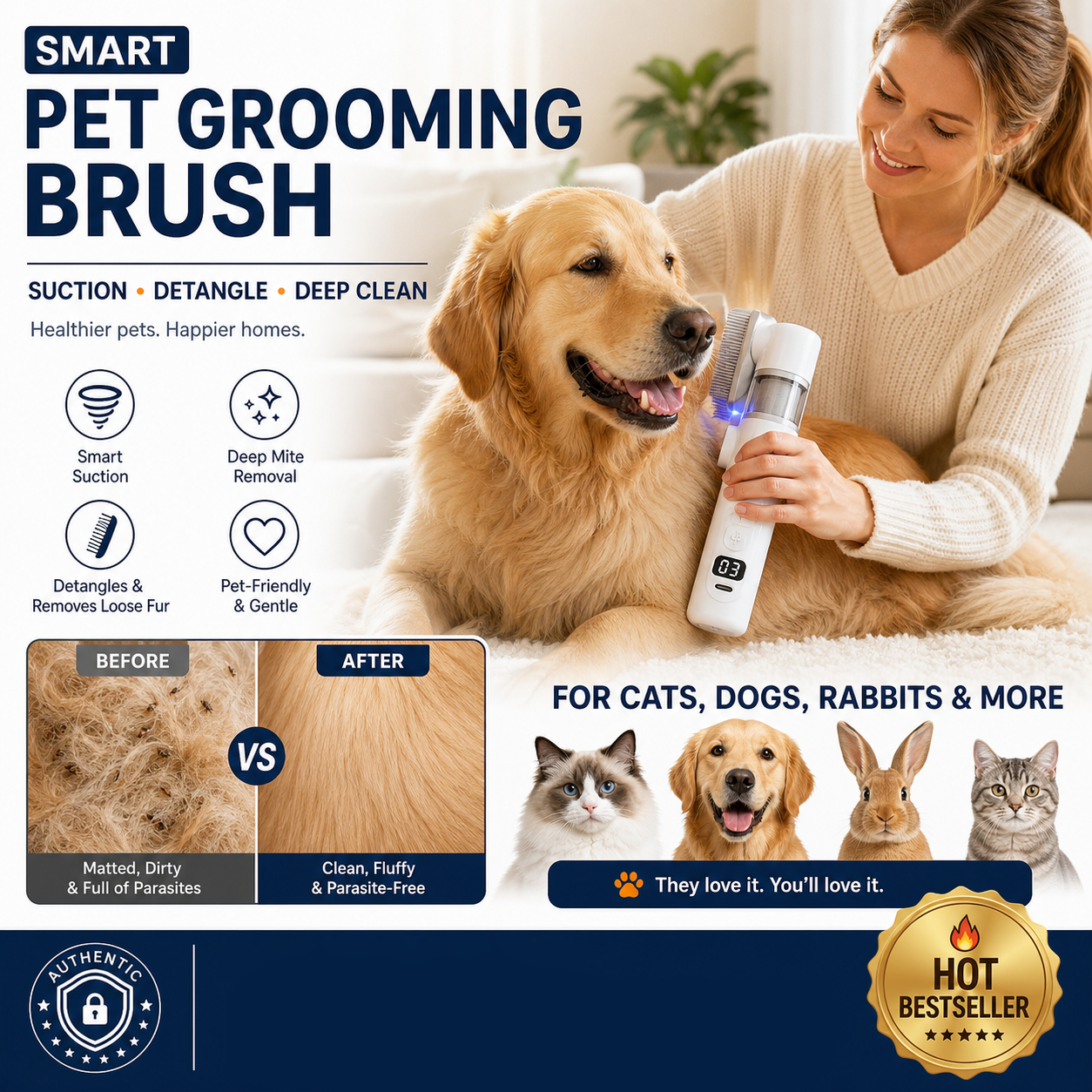 ✨️Surprise 60% off！🐈Electric Pet Grooming Comb🐕Keep your furry friends away from mites, fleas and tangled fur！