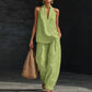Women's Halter V-Neck Sleeveless Top & Wide Leg Pants 2 Piece Set