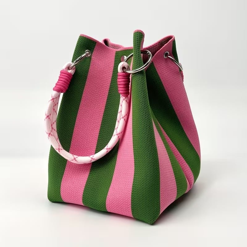 🏆👜 Limited Time Special Price ￡8.99!!✨  Boho Striped Knit Bucket Handbag for Women – Handmade Summer Beach Shoulder Bag