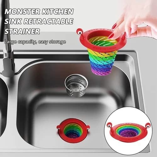 🌈 BUY 1 GET 1 FREE! 🧼 Sink Strainer – Monster design, foldable rainbow & large capacity – No more clogs – grab yours! ✅