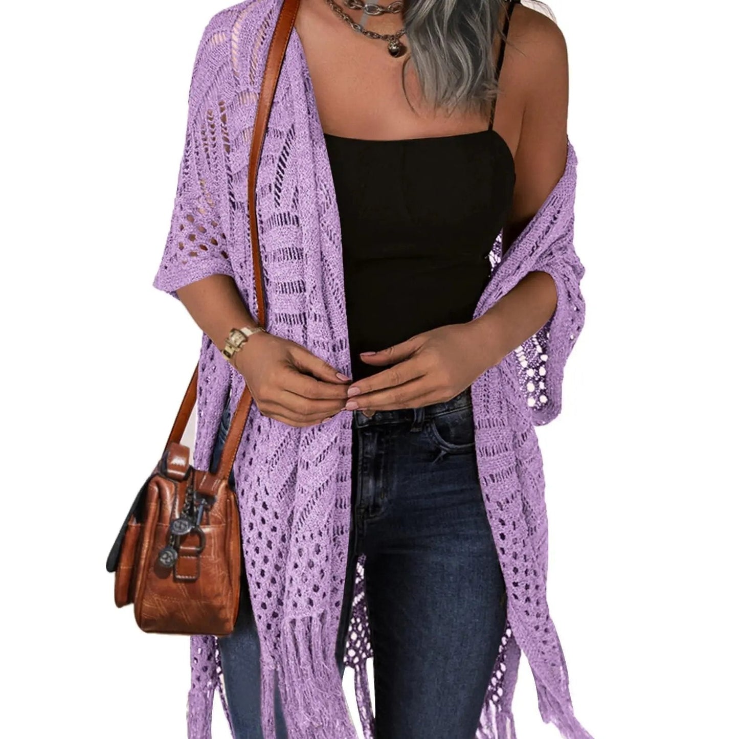 🔥Special Price:£15.99!!😍Women’s Oversized Knit Cardigan – Lightweight Crochet Tassel Kimono for Spring & Summer 🌸