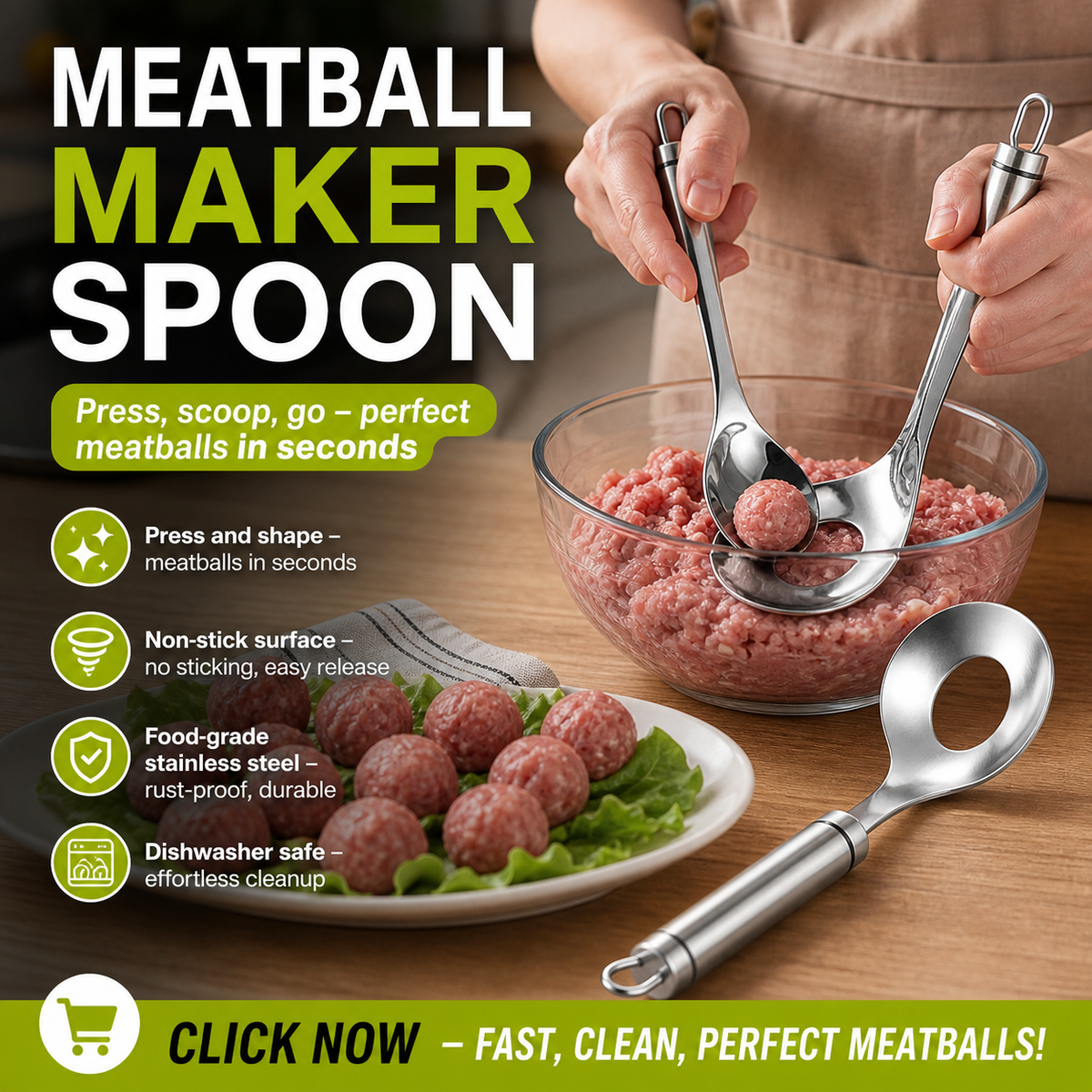🎁LIMITED-TIME 50% OFF🍳304 stainless steel Meatball Spoon — Press, Shape, Release