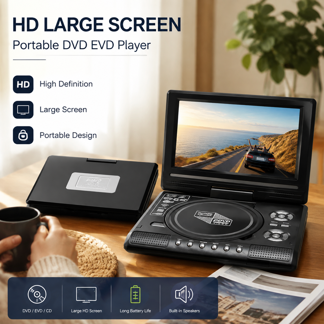⏰🎉Limited-time Offer: 50% OFF!🎉—📺 7.8" HD Portable DVD/EVD Player – Large Screen, Rechargeable & Compatible with DVD/CD/USB/SD