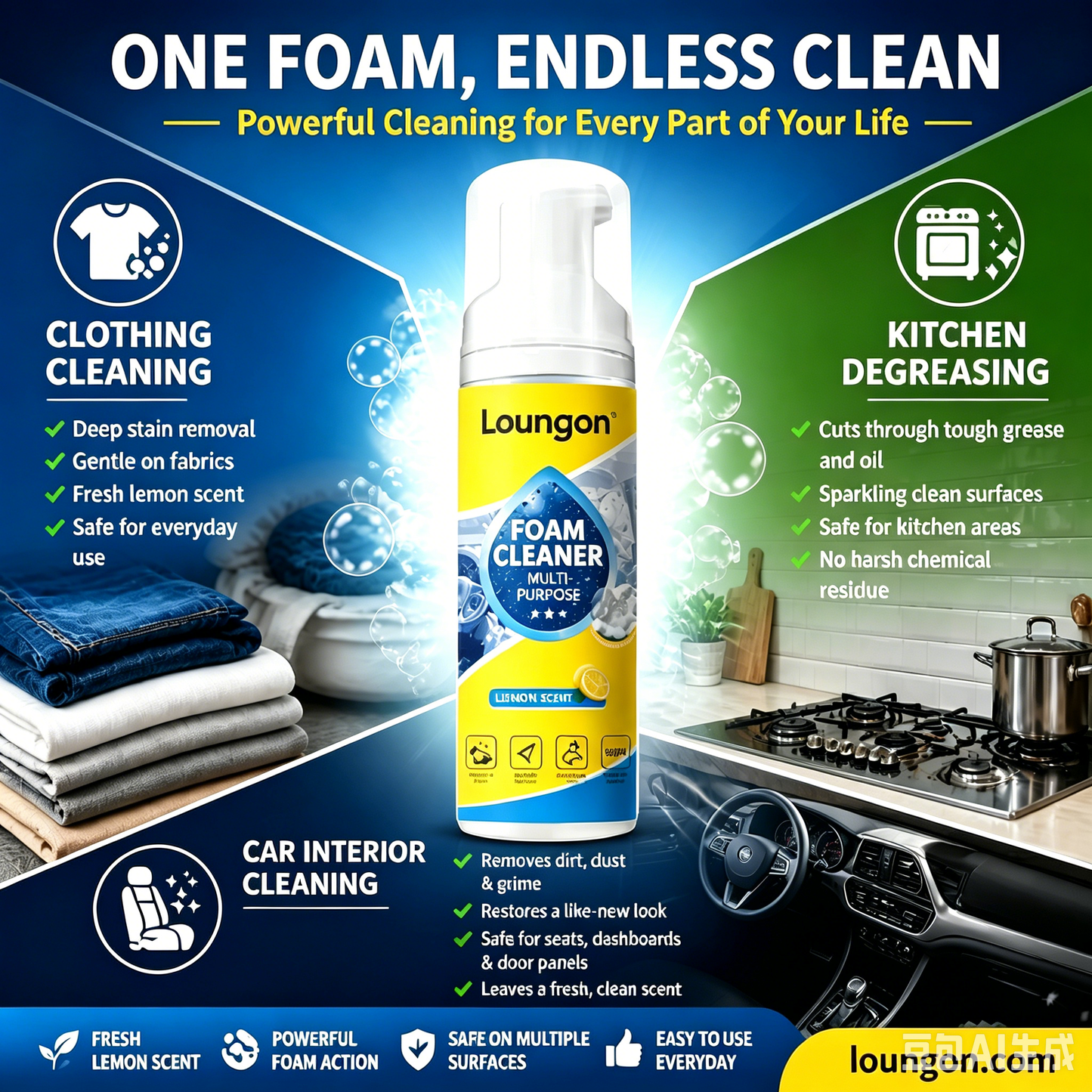 🏆HOT SALE 49% OFF🔥4-in-1 Multi-Enzyme Foam Cleaner – Deep Clean Car, Kitchen, Bathroom & Sofa
