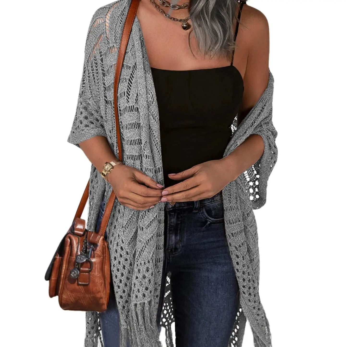 🔥Special Price:£15.99!!😍Women’s Oversized Knit Cardigan – Lightweight Crochet Tassel Kimono for Spring & Summer 🌸