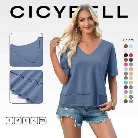 🏖️Summer Cool Deal: ONLY ￡12.99!💃Women's Half Sleeve V-Neck Top with Patchwork Hem