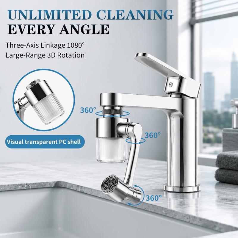 3D Filter Faucet Set - Multi-Angle Swivel Faucet Aerator with 3 Included Filter Cartridges, Anti-Splash Soft Aeration, Transparent Visible Filter Housing, Compatible with Kitchen, Bathroom & Laundry Faucets