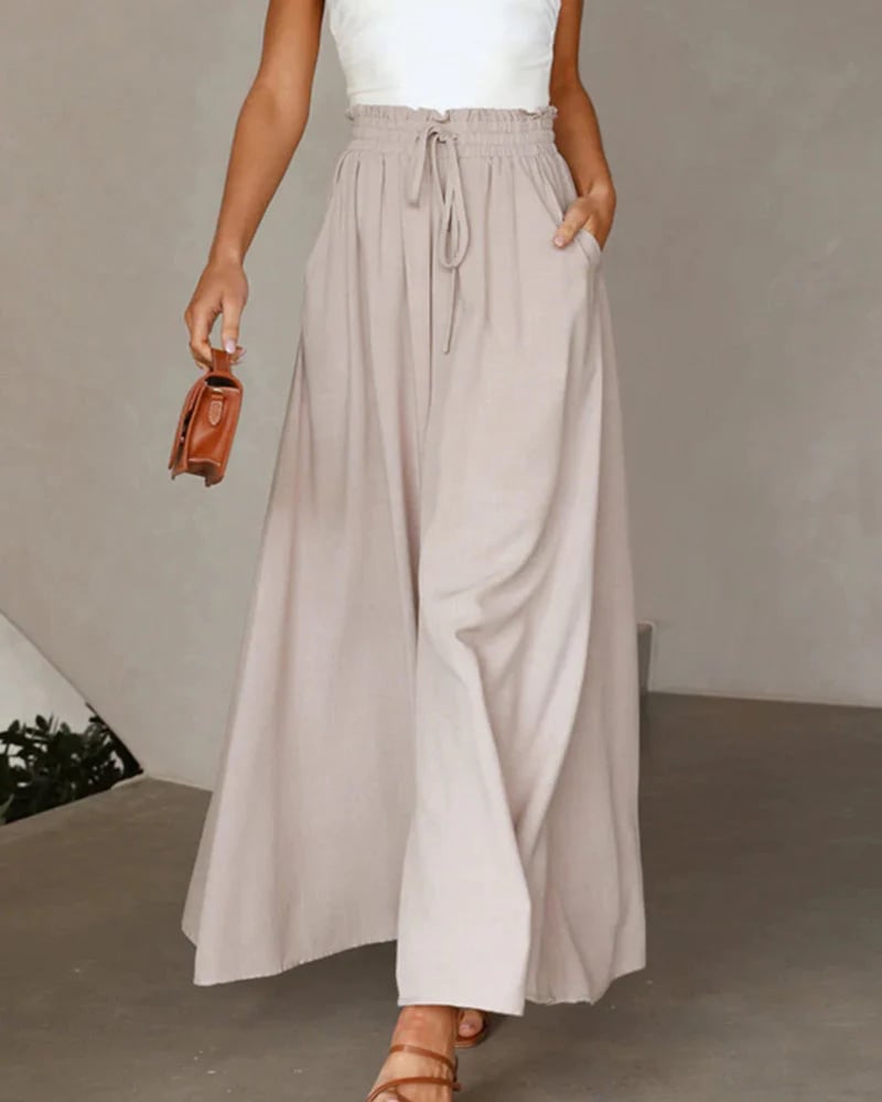 👖 LIMITED-TIME 50% OFF! ✨ Wide-Leg High-Waisted Pants – Cotton Blend, Loose Fit, Drawstring 🌿