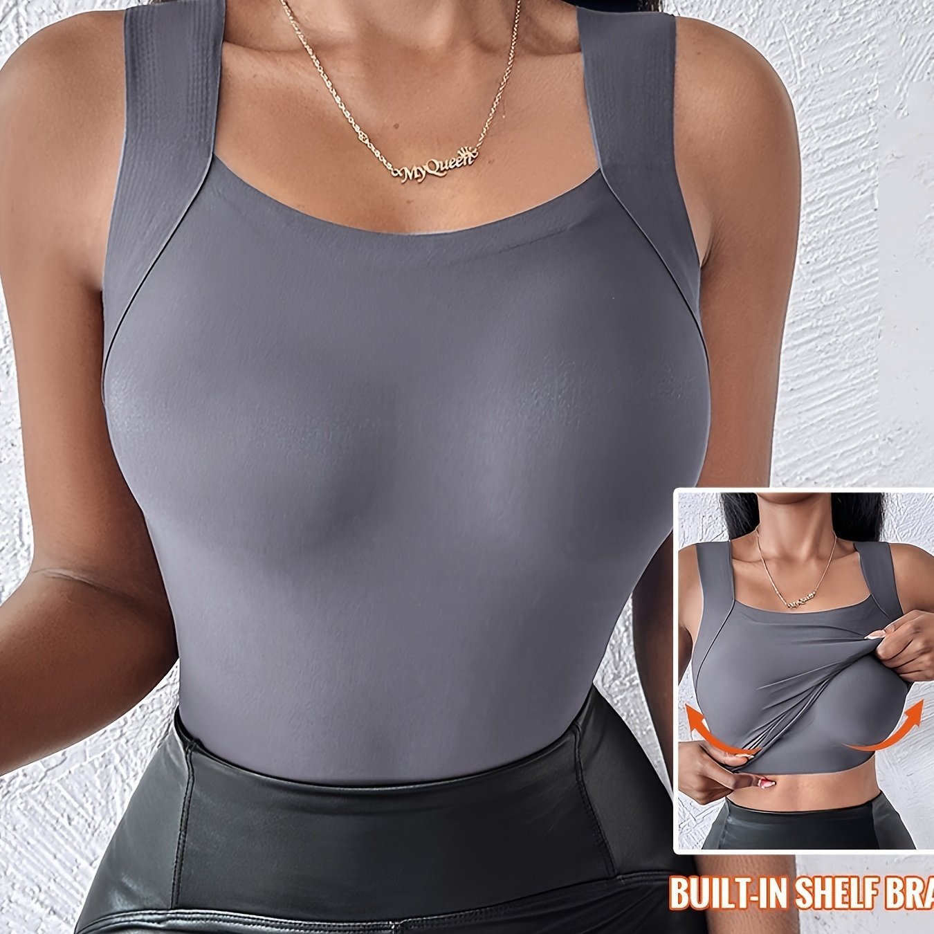 🏆Last Day Special Price ￡8.99!!💐Women's U Neck Thermal Tank Tops with Built-In Bra