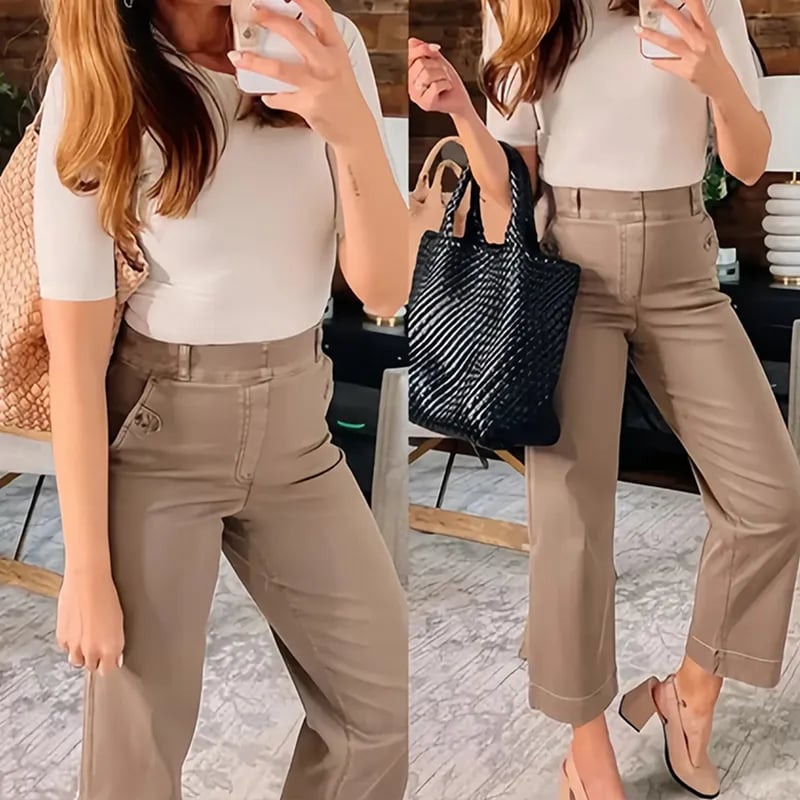 👖Stretch Twill Cropped Wide Leg Pants