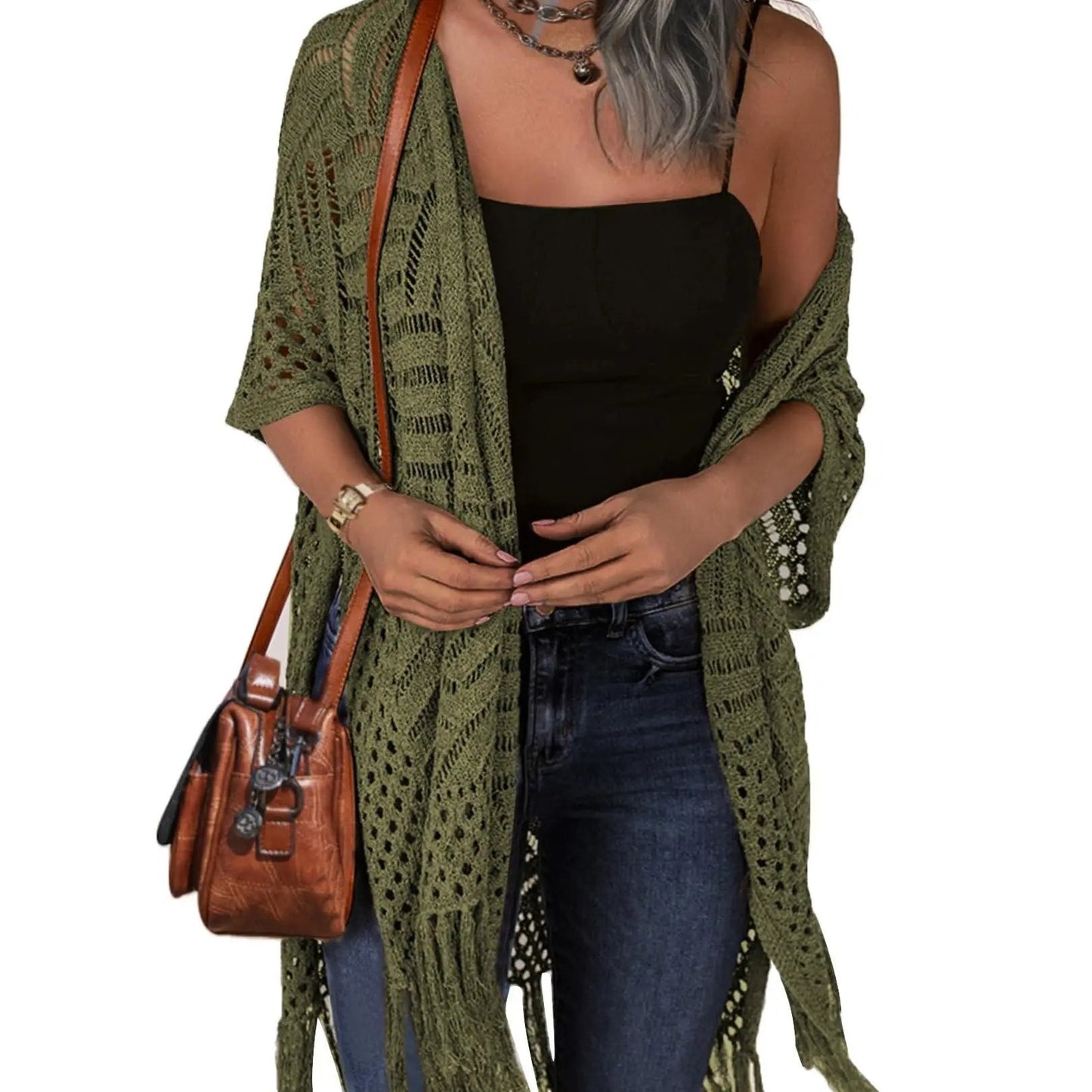 🔥Special Price:£15.99!!😍Women’s Oversized Knit Cardigan – Lightweight Crochet Tassel Kimono for Spring & Summer 🌸