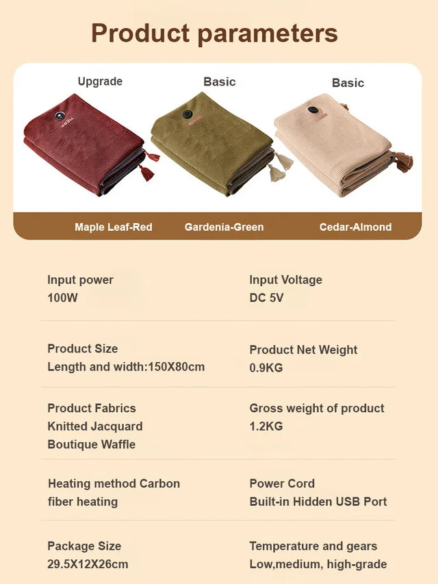 Draagbare USB Verwarmde Deken om te Dragen