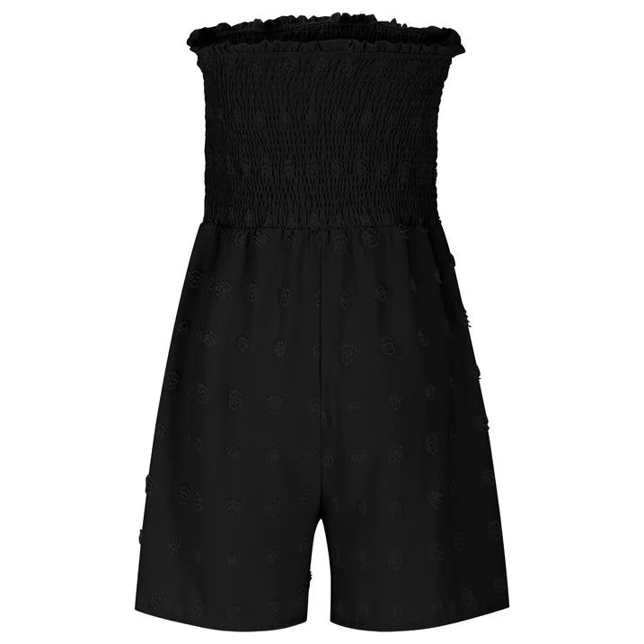 🎉Last Day Promotion 50% OFF💃Women's Strapless Frill Trim Shirred Tie Front Wide Leg Tube Romper