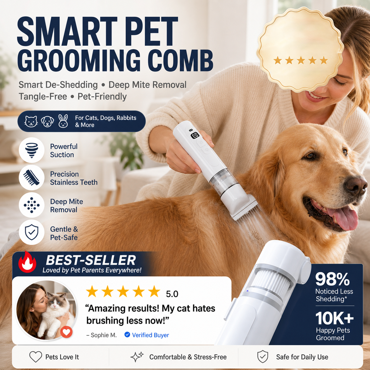 ✨️Surprise 60% off！🐈Electric Pet Grooming Comb🐕Keep your furry friends away from mites, fleas and tangled fur！