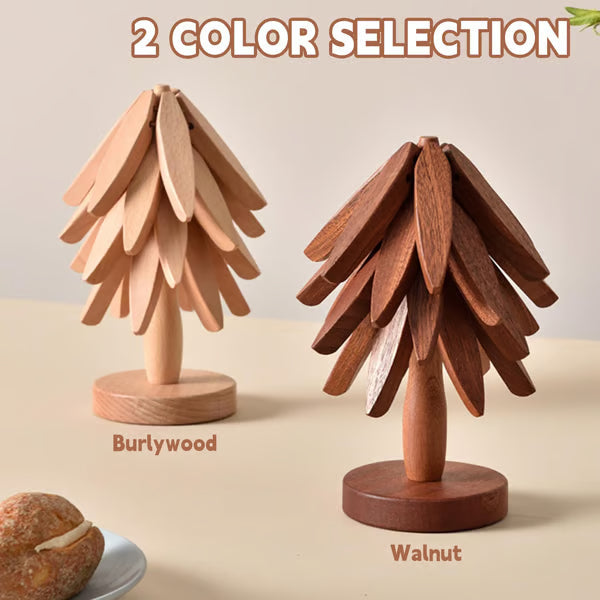 Protect Tables Instantly! Gravity-Activated Wooden Tree Trivet Set
