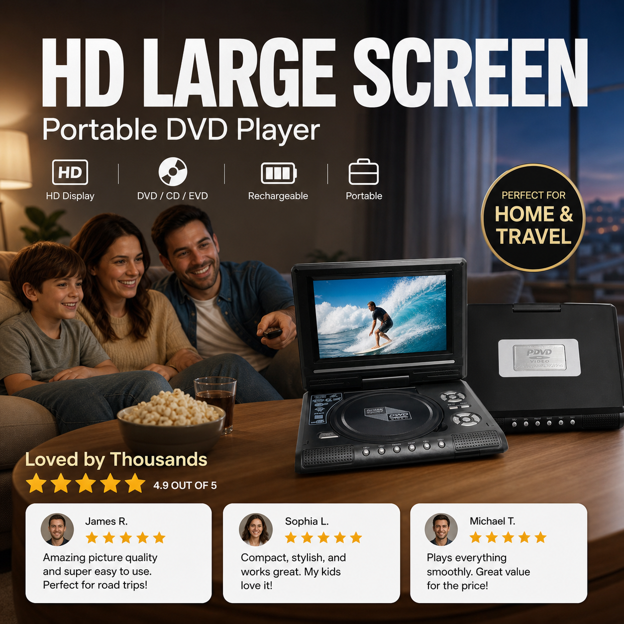 ⏰🎉Limited-time Offer: 50% OFF!🎉—📺 7.8" HD Portable DVD/EVD Player – Large Screen, Rechargeable & Compatible with DVD/CD/USB/SD