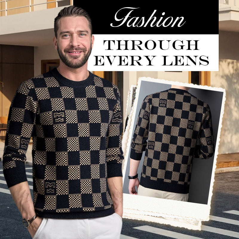 🔥Hot sale 55% OFF🔥Men‘s Checkered Printed Mock Neck Thickened Pullover Sweater