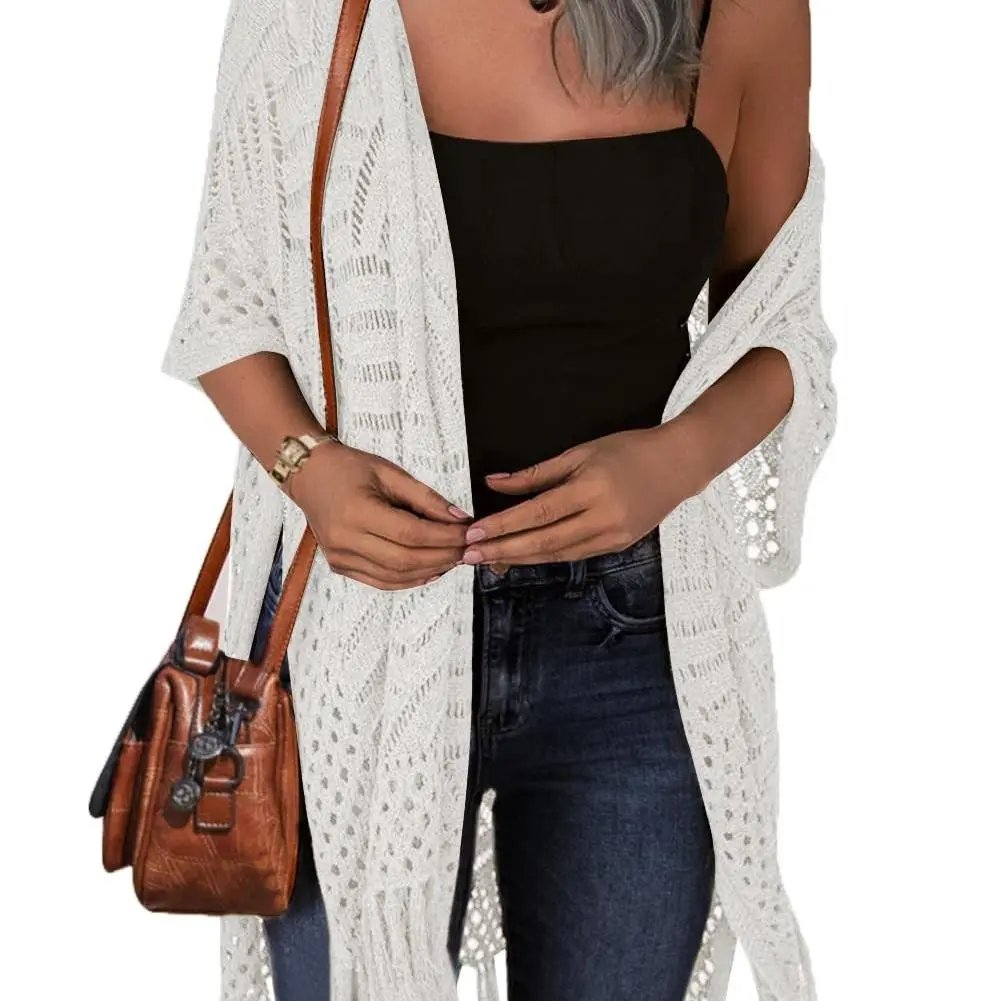 🔥Special Price:£15.99!!😍Women’s Oversized Knit Cardigan – Lightweight Crochet Tassel Kimono for Spring & Summer 🌸