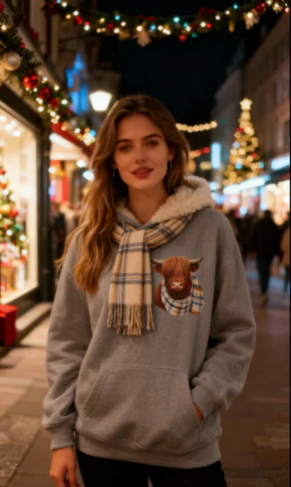 💖NEW YEAR SALE 50% OFF!!🎁Cute Highland Cow Cozy Fleece-Lined Hooded Sweatshirt🦬