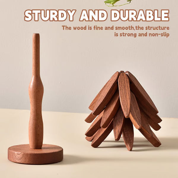 Protect Tables Instantly! Gravity-Activated Wooden Tree Trivet Set