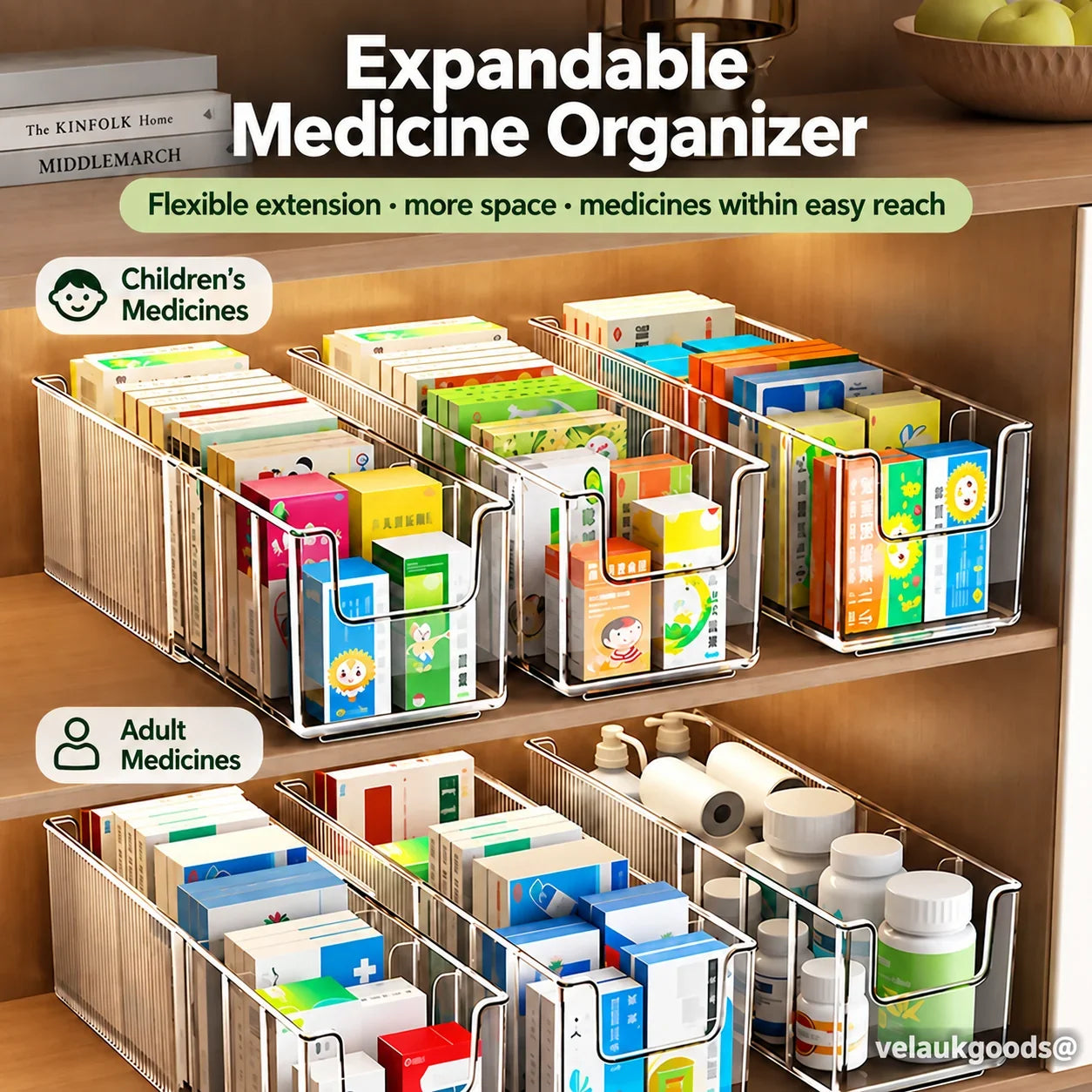 🗄️ 50% OFF! Transparent Extendable Storage Organiser – adjustable 24.5–43cm, clear PET walls let you see every item at a glance. Perfect for medicines, supplements & toiletries – no more rummaging! 🏠✨