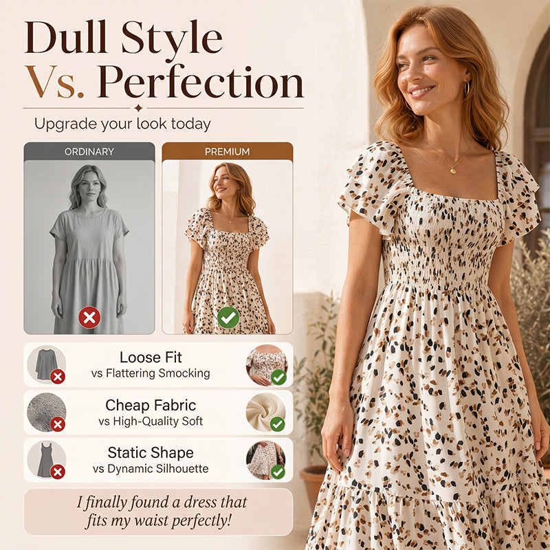 🌈2026 Summer Hot Sale 50% OFF!✨Square Neck Floral Midi Dress – Smocked Bodice, Flowy Tiered Skirt, Romantic 🌸