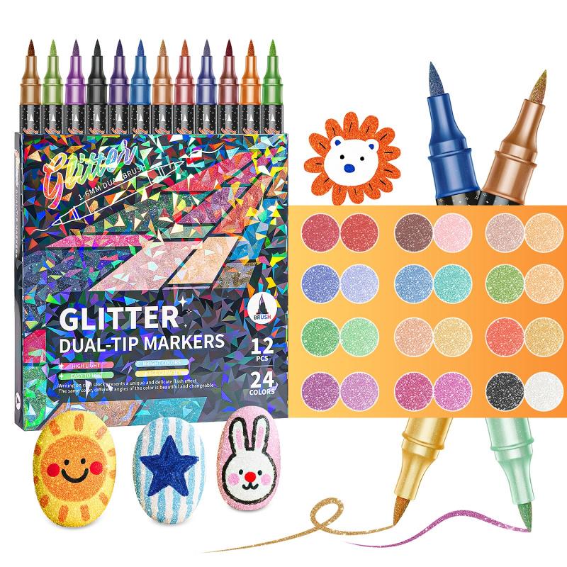 🔥 50% OFF ✨ Glitter Dual-Tip Brush Markers – 24–96 Colours for Sparkling Art & Lettering