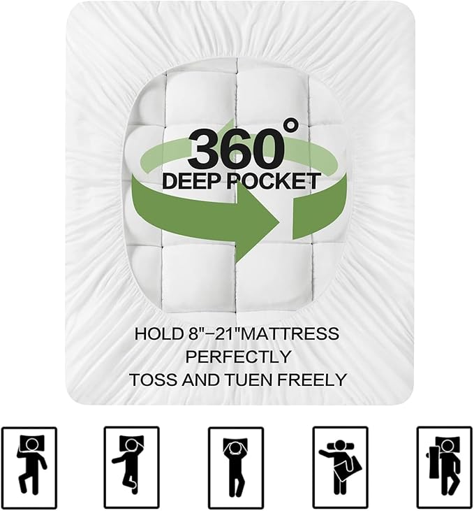 ✨50% OFF!! 💚🛌Premium Viscose Made from Bamboo Twin Size Mattress Topper for Back Pain,1200 GSM Quilted Fitted Extra Thick Mattress Pad,Pillow Top Mattress Cover🌸