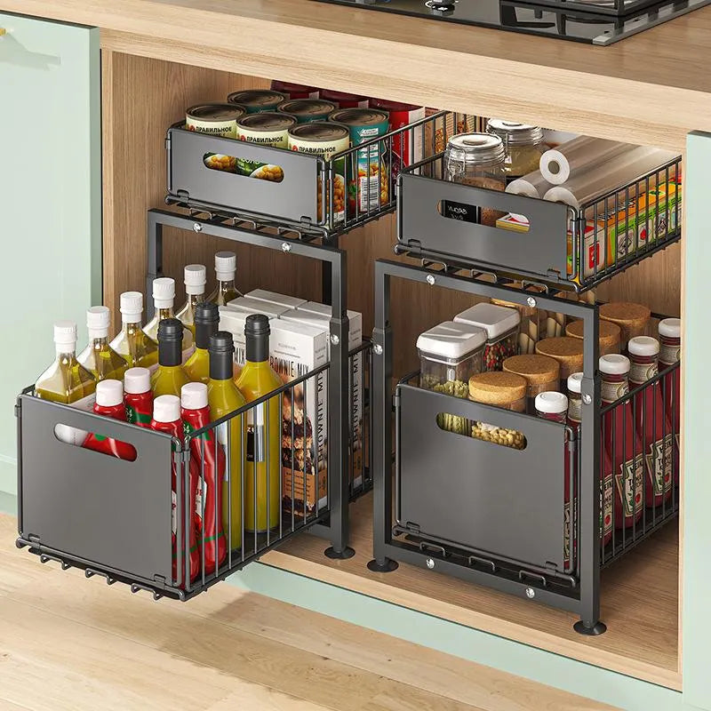 📢🔥50% OFF! 📦2-Tier Pull-Out Shelf – Double Storage & Easy Reach, Make Your Cupboards Tidy & Accessible 🔄💪