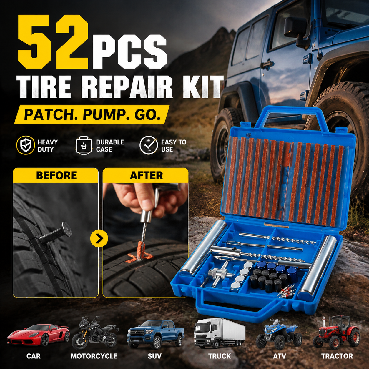 Heavy Duty Universal Flat Tire Repair Kit