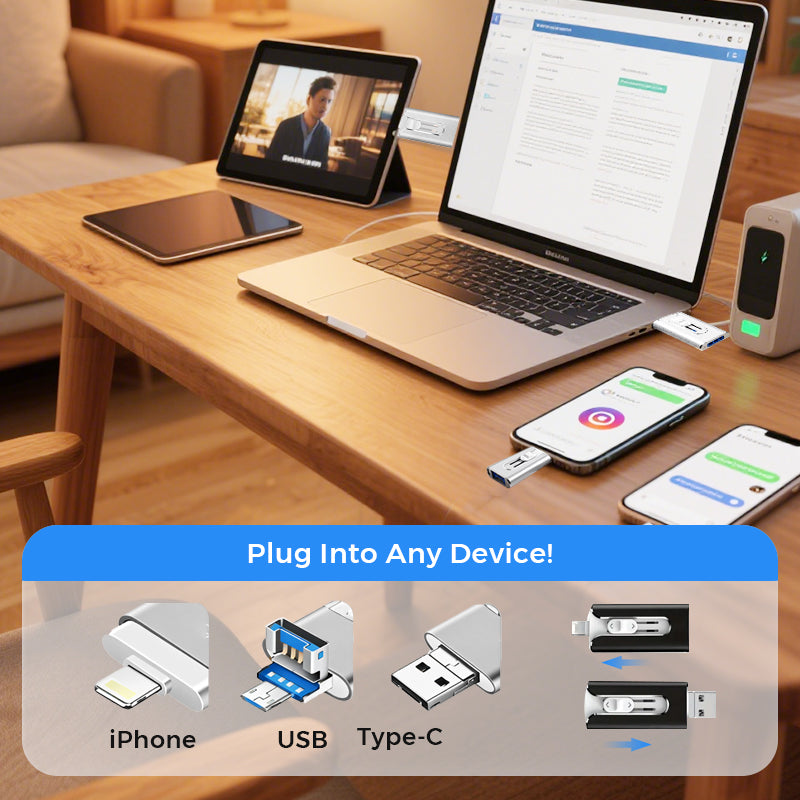 4-in-1 MFi Certified USB Flash Drive with Type-C Adapter for iPhone/Android/PC