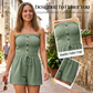 🎉Last Day Promotion 50% OFF💃Women's Strapless Frill Trim Shirred Tie Front Wide Leg Tube Romper