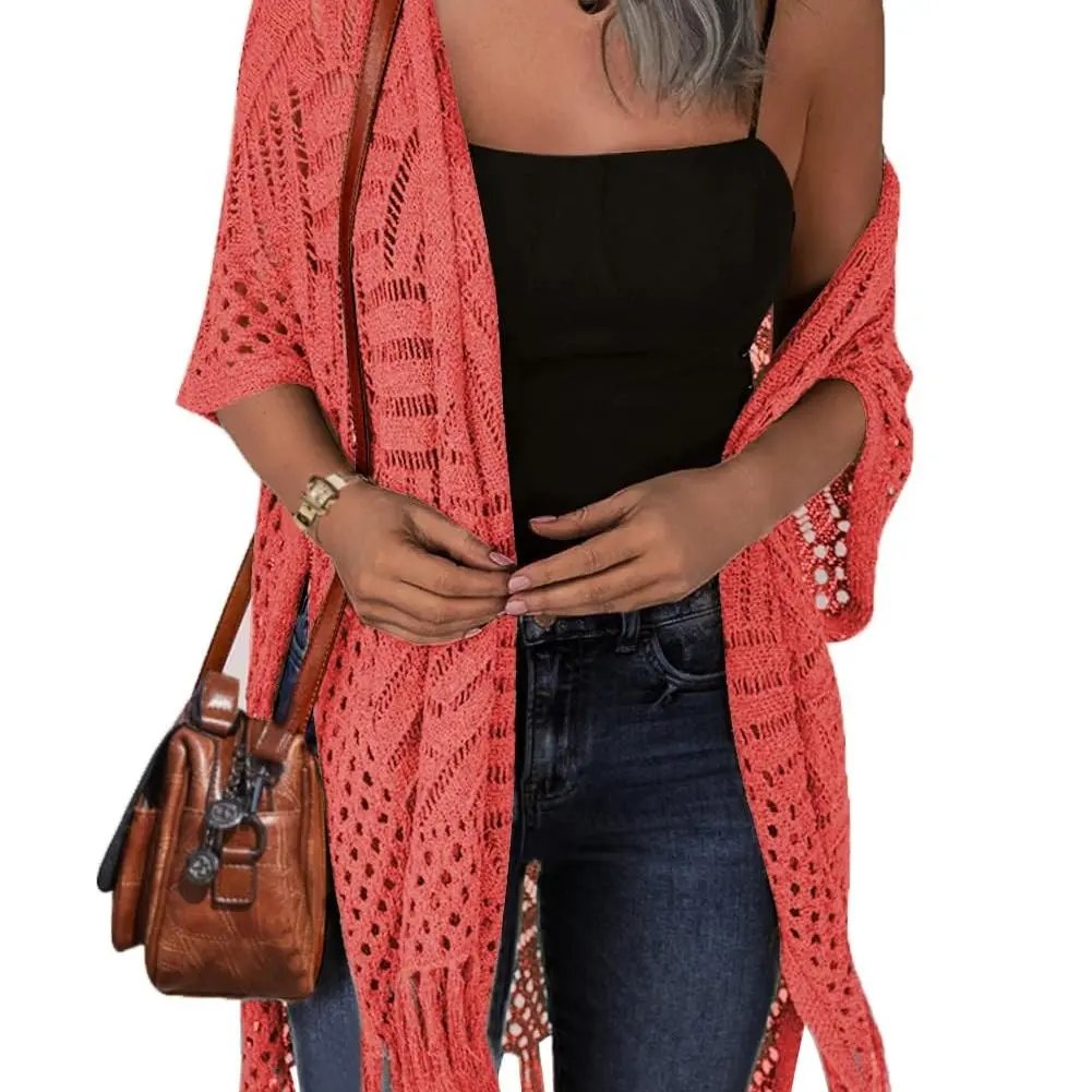 🔥Special Price:£15.99!!😍Women’s Oversized Knit Cardigan – Lightweight Crochet Tassel Kimono for Spring & Summer 🌸