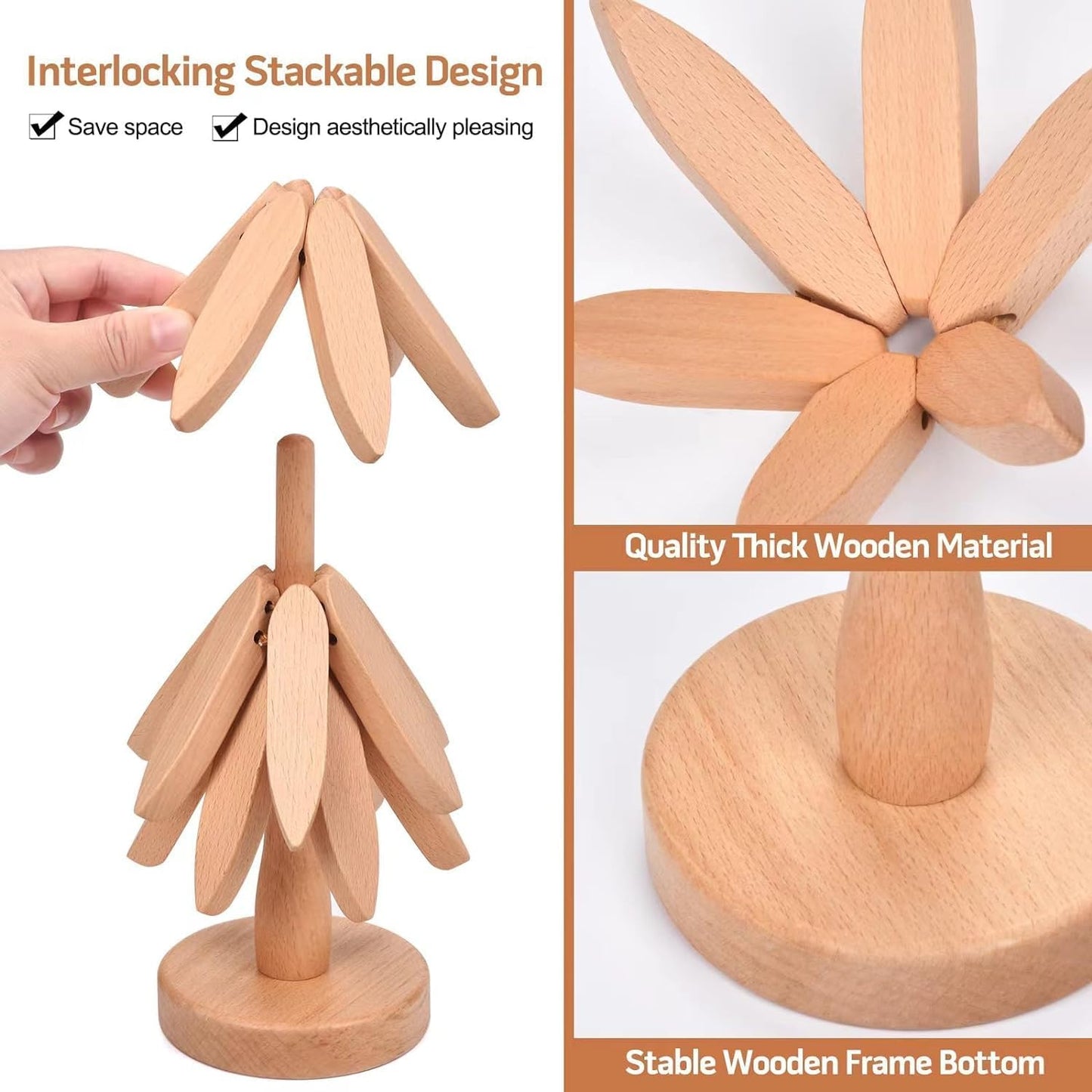 🎅Xmas Sales - 50% OFF🎄✨Natural Tree Trivet Set - 4 Wooden Trivets & 1 Stand Like a Christmas Tree