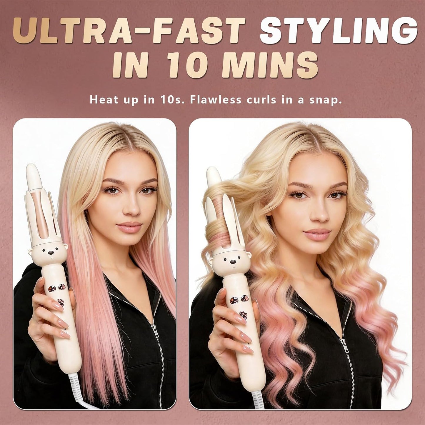 🌀Perfect Curls, Zero Burns – Auto Curling Wand with Anti-Scald Tech