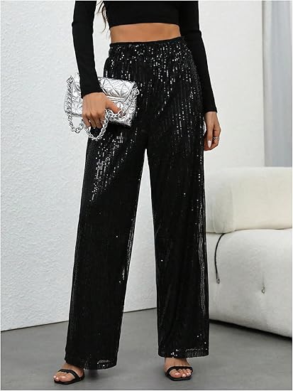 🎄LAST DAY SALE 50% OFF✨Women's Sequin Sparkle Wide Leg Pants with Elastic Waistband✨💃
