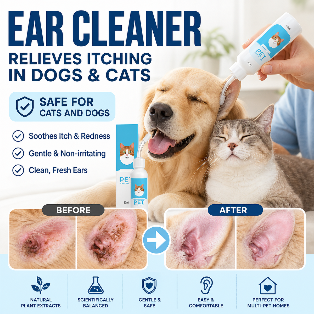 🐱🐶Ear cleaner, Relieves itching in cats & dogs