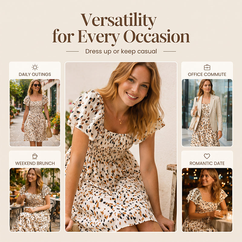 🌈2026 Summer Hot Sale 50% OFF!✨Square Neck Floral Midi Dress – Smocked Bodice, Flowy Tiered Skirt, Romantic 🌸