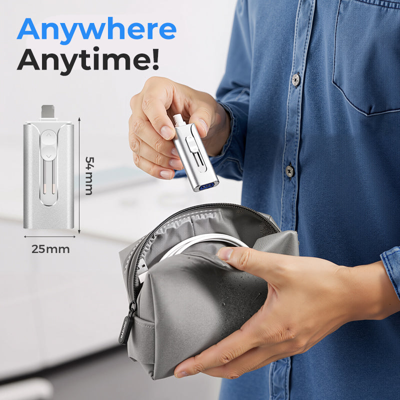 4-in-1 MFi Certified USB Flash Drive with Type-C Adapter for iPhone/Android/PC