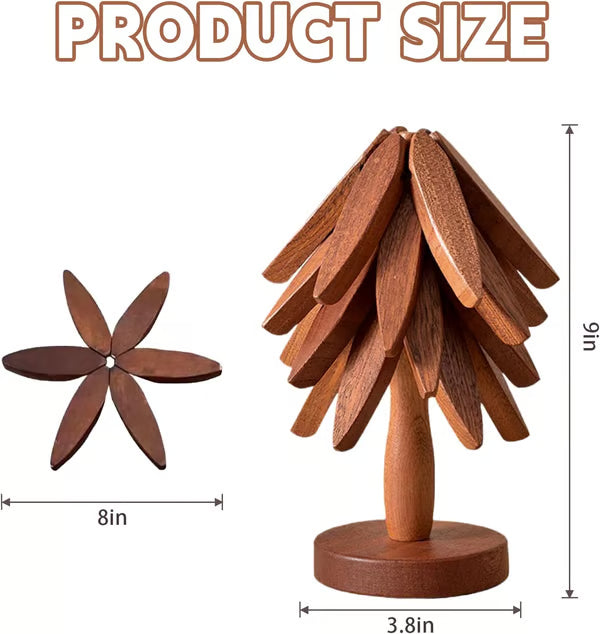 Protect Tables Instantly! Gravity-Activated Wooden Tree Trivet Set