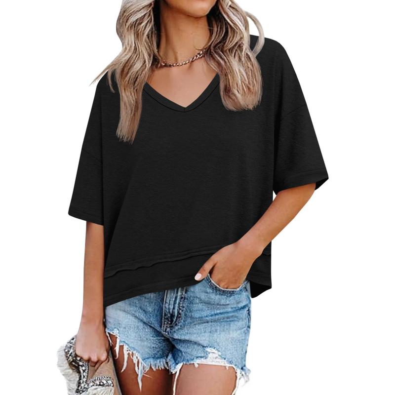 🏖️Summer Cool Deal: ONLY ￡12.99!💃Women's Half Sleeve V-Neck Top with Patchwork Hem